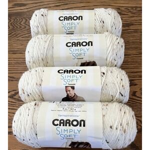 Caron Simply Soft Tweeds Yarn Off White 23001 Med 4 Lot Of 4 Skeins 5 ozs 250 Yd